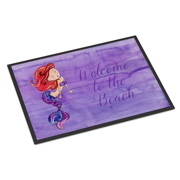 Carolines Treasures Mermaid Welcome Purple Indoor Or Outdoor Mat - 24 x 36 in. BB8514JMAT - main
